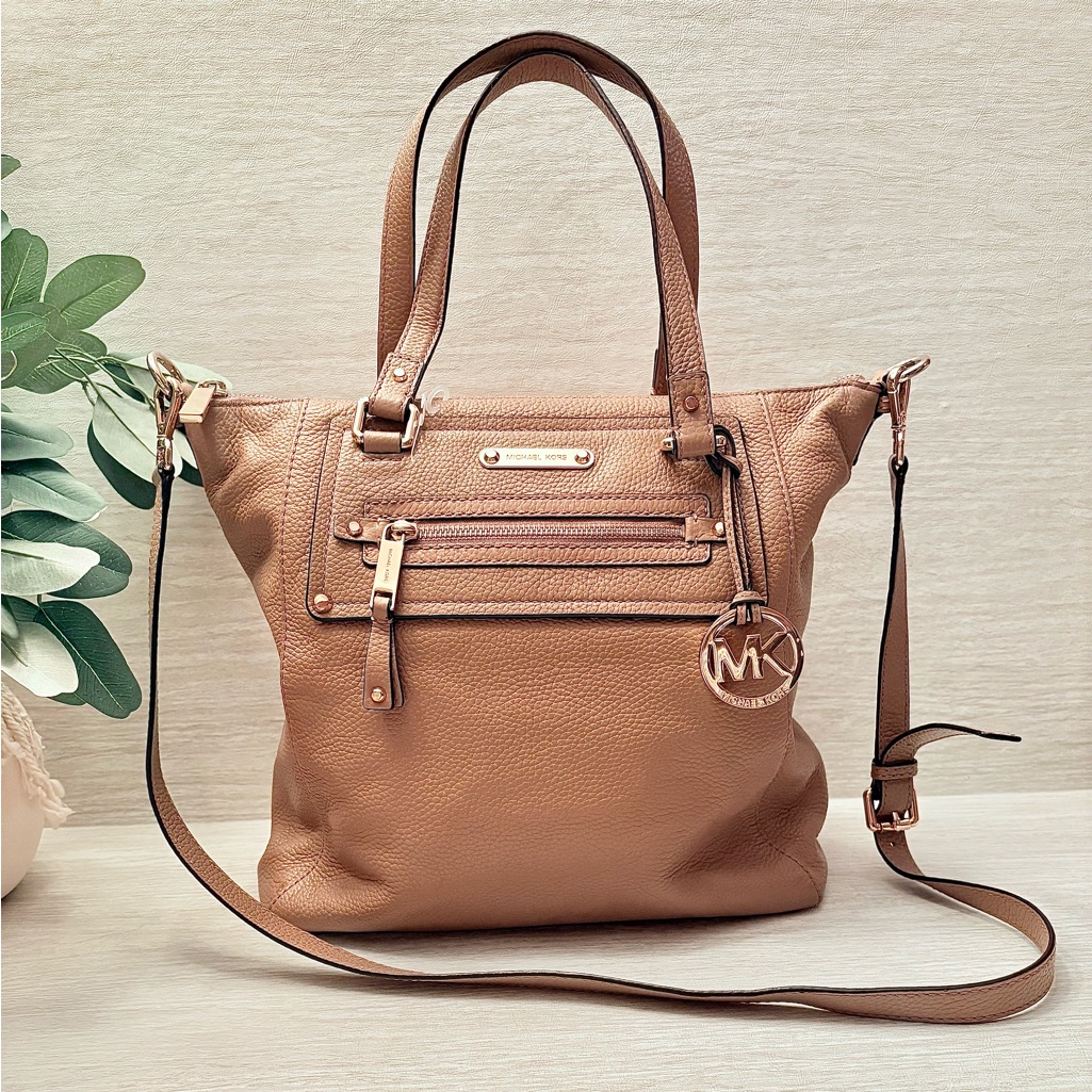 New Michael Kors Gilmore Dark Khaki Pebbled Leather Large Tote/Shoulder Bag